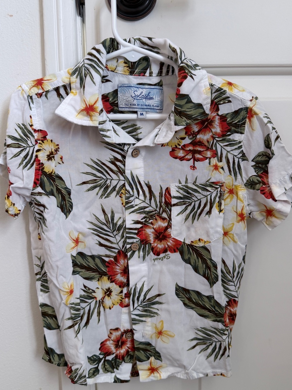 Tropical Floral Short-Sleeve Hawaiian Shirt - White/Green/Red